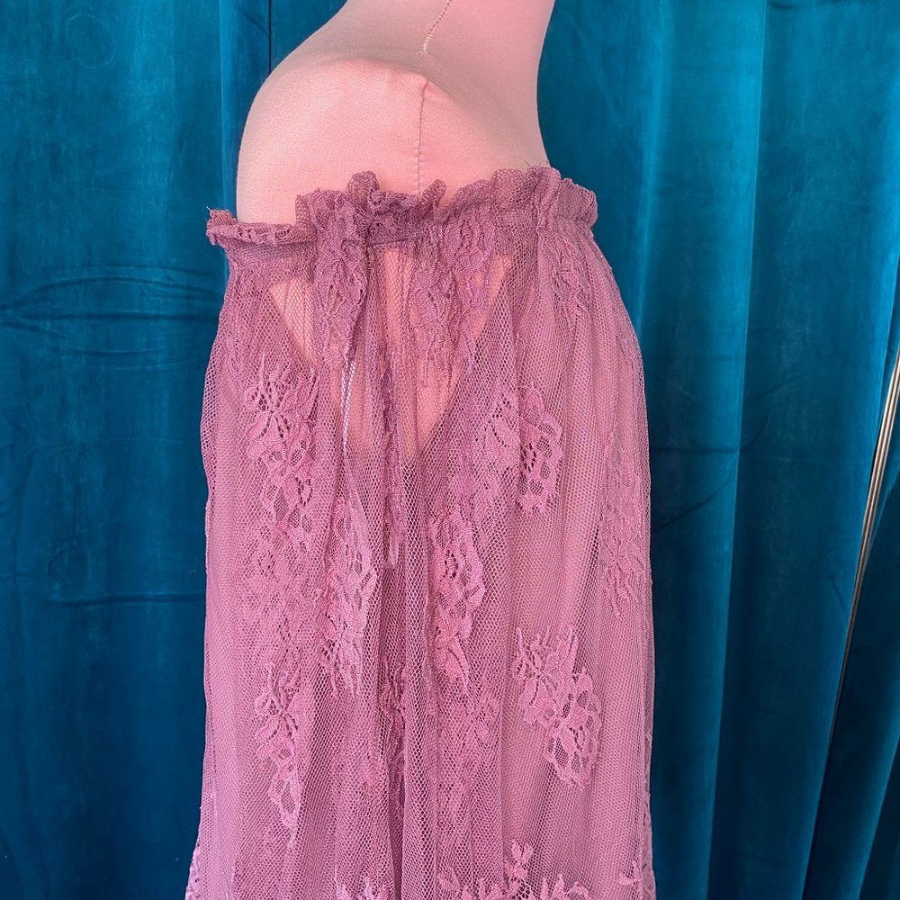 She + Sky Off The Shoulder Lace Blouse Top Purple - Picture 7 of 9